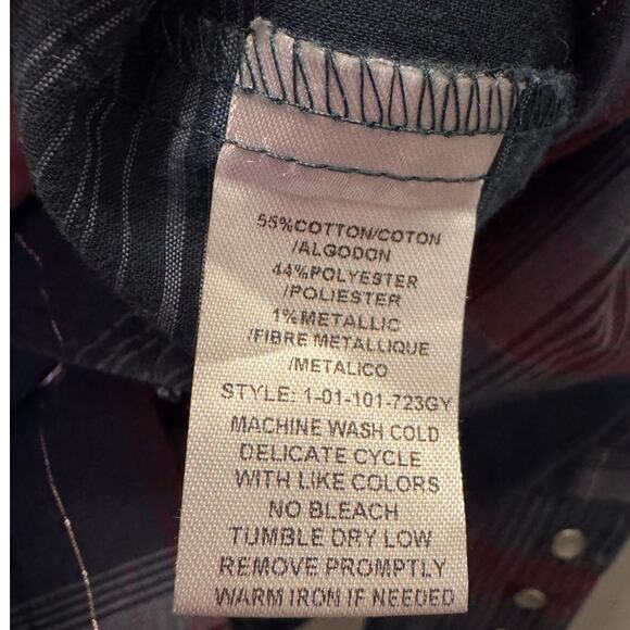 Roper Western Mens Blue Red Plaid Metallic Pearl Snap Long Sleeve Shirts Size XL - Picture 5 of 6